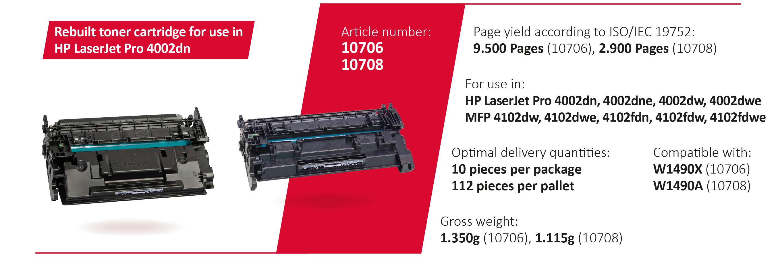 Rebuilt Cartridges for HP® LaserJet Pro 4002 & MFP 4102 Now Available -> W1490A & X