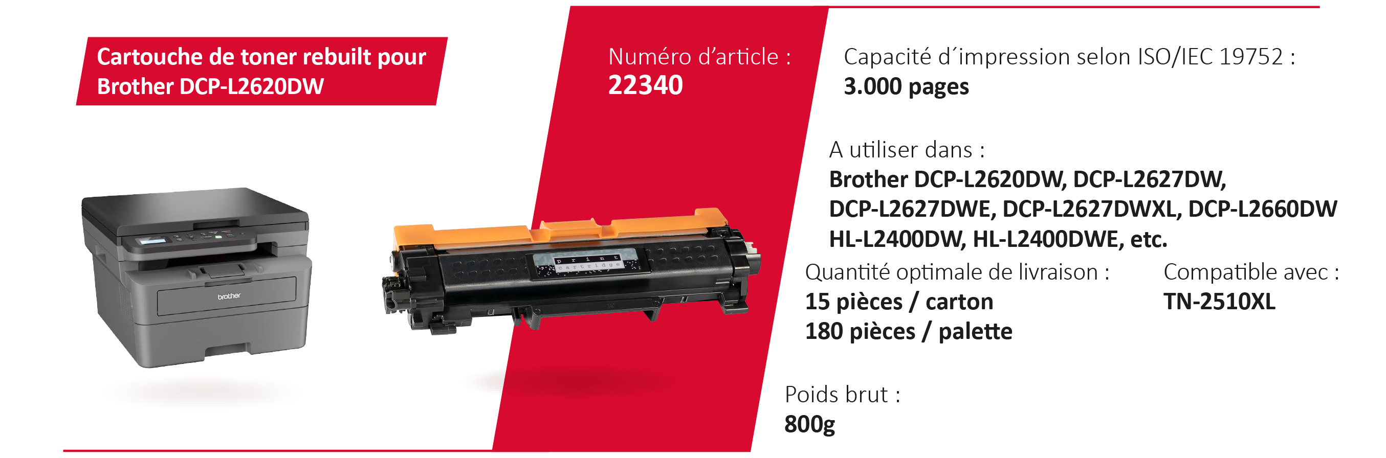 Nouvelle alternative remanufacturée pour Brother® TN-2510 XL